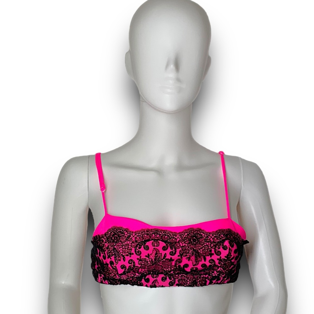 CHRISTOPHER KANE PINK AND BLACK LACE OVERLAY BRALETTE